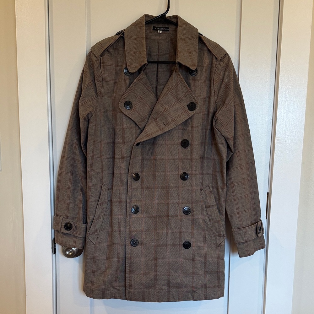 Men's Black Label Brown Plaid Double-Breasted Coat